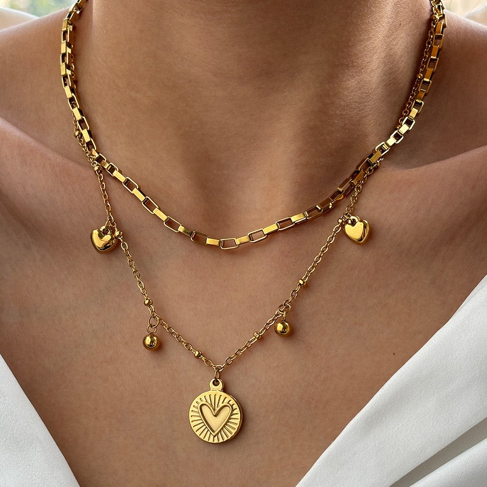 Collier Double Cœur Rayonnant