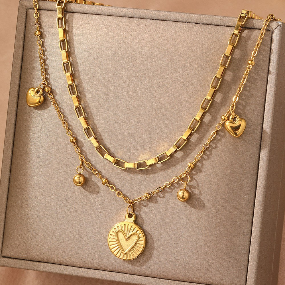 Collier Double Cœur Rayonnant