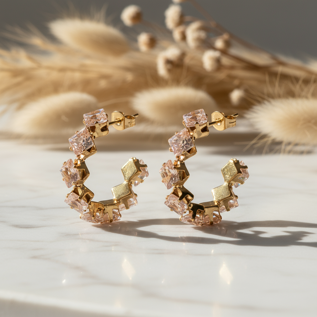 Boucles d’Oreilles Créoles Cristal Champagne