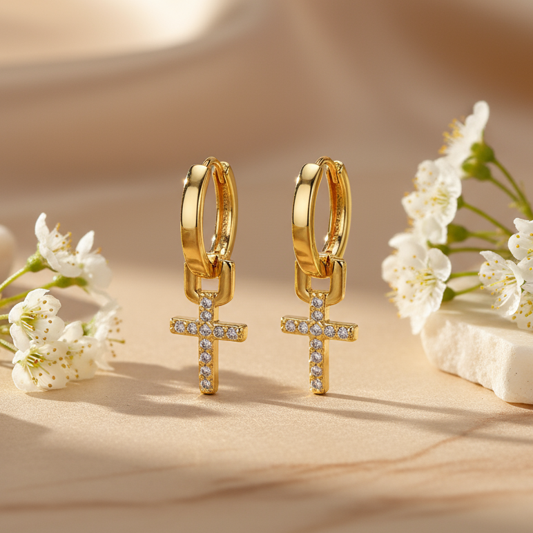 Boucles d’Oreilles Croix Éclatantes