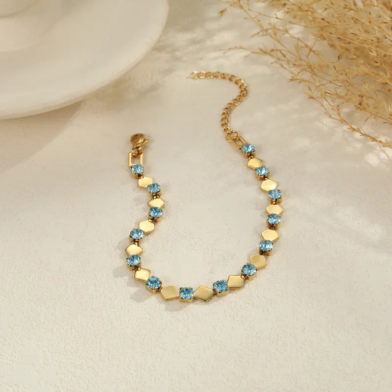 Bracelet Losanges Dorés et Cristaux Blancs