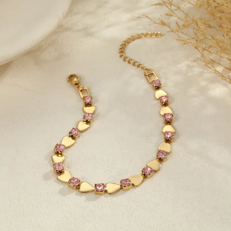 Bracelet Cœur Doré et Cristaux Roses