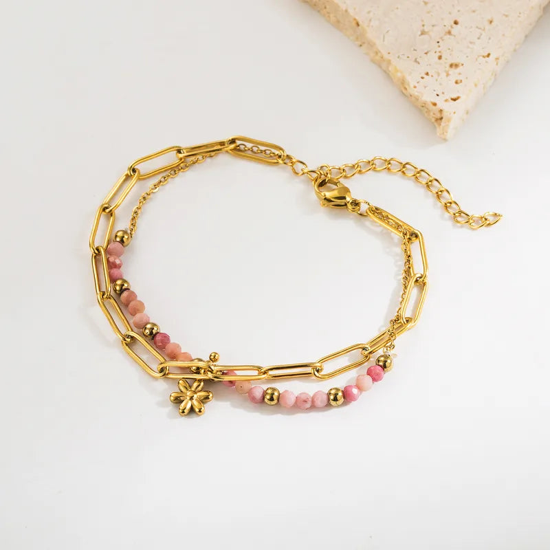 Bracelet Fleur Rose Dorée