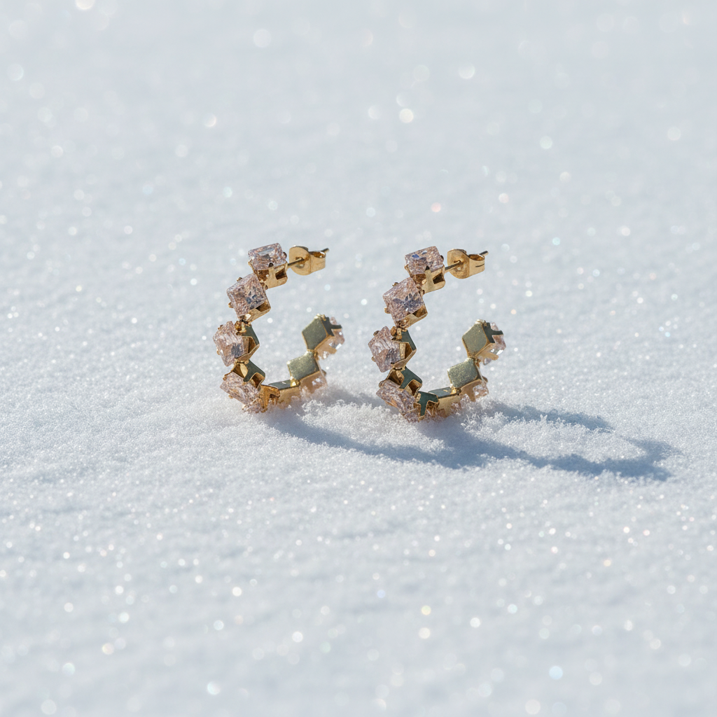 Boucles d'Oreilles Créoles Cristal Champagne sur neige