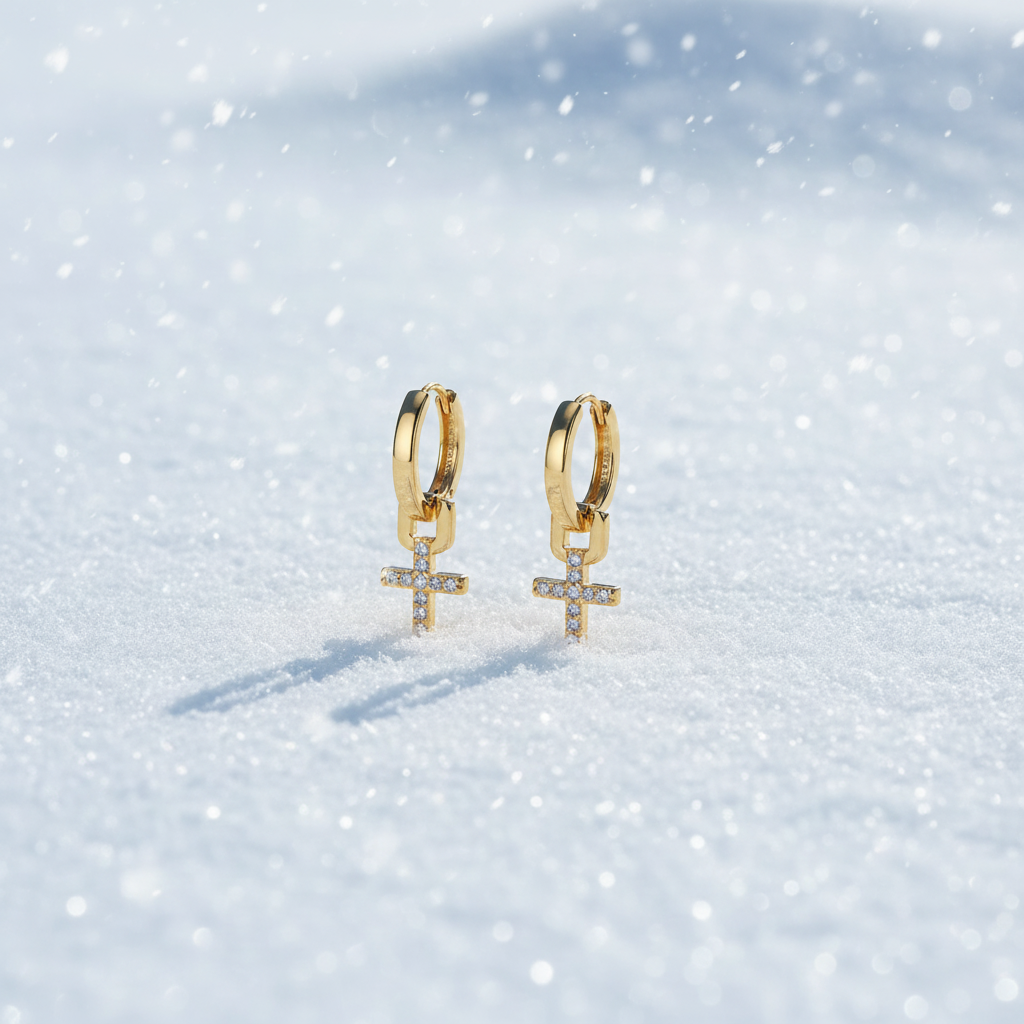Boucles d'Oreilles Croix Éclatantes sur neige