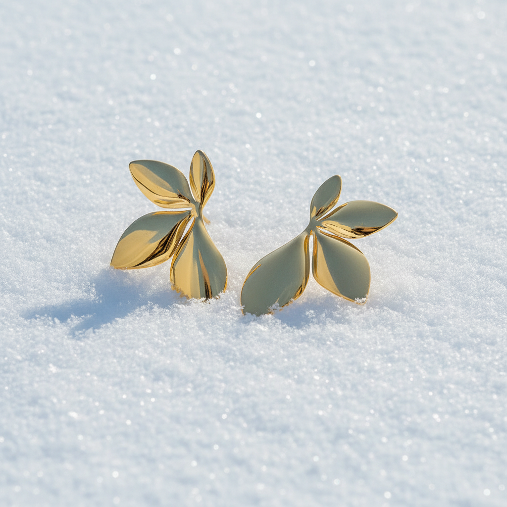 Boucles d'Oreilles Feuilles d'Or sur neige