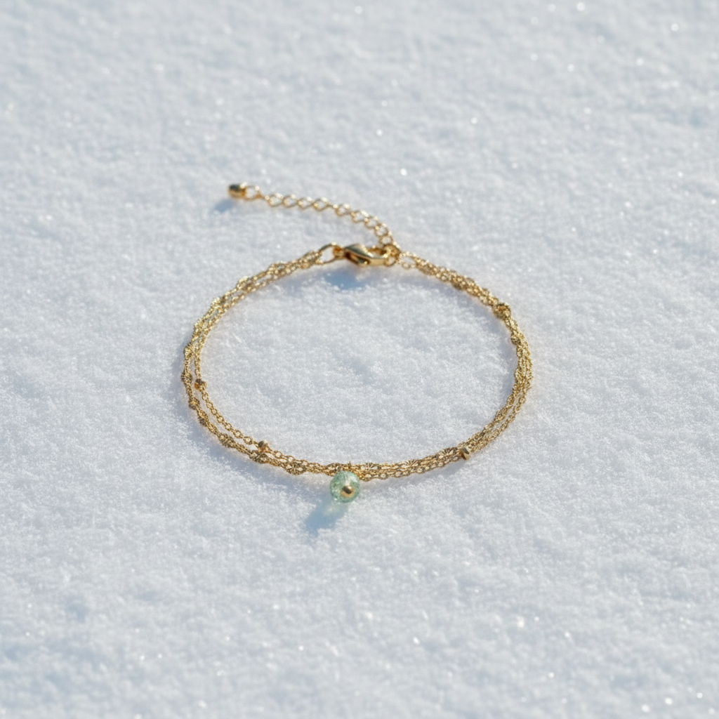 Bracelet Double Chaîne Cristal Doré sur neige