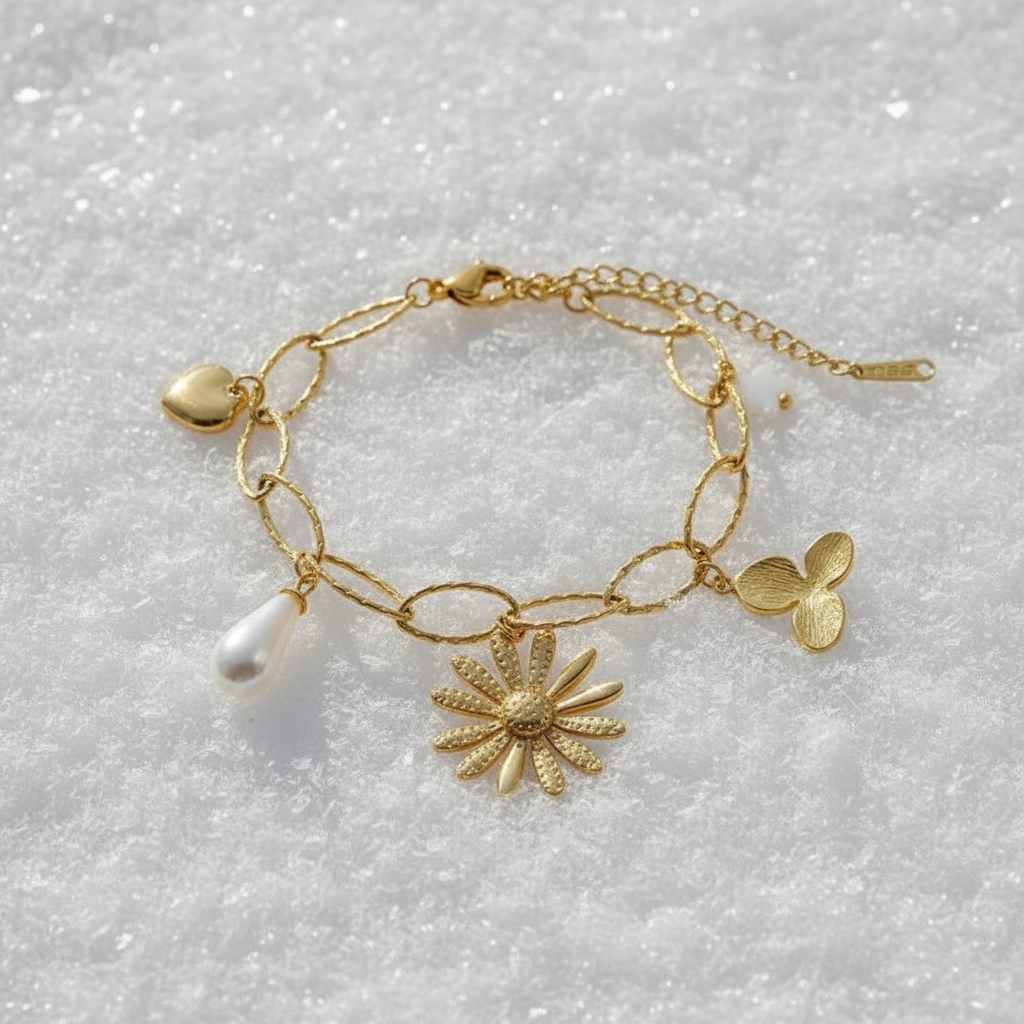 Bracelet Pétales Dorées sur neige