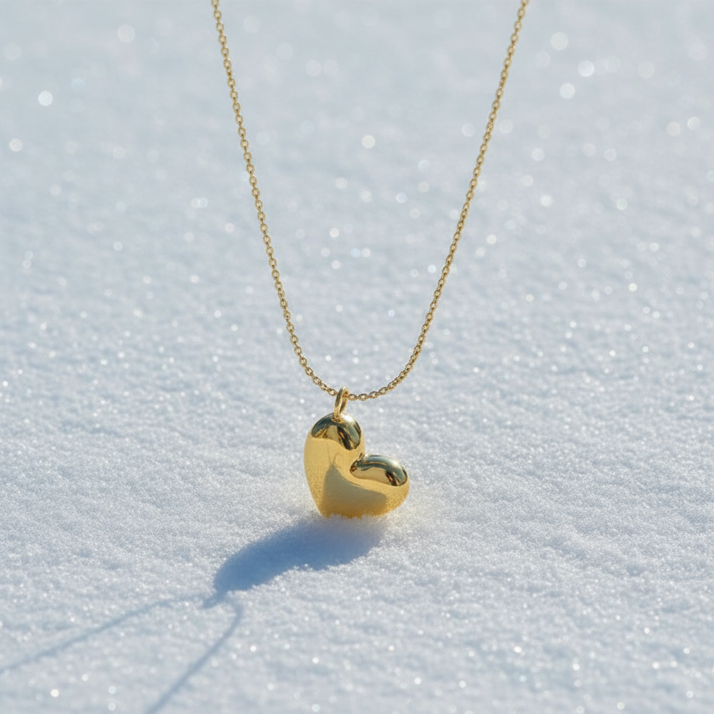 Collier Cœur Doré Éclat sur neige