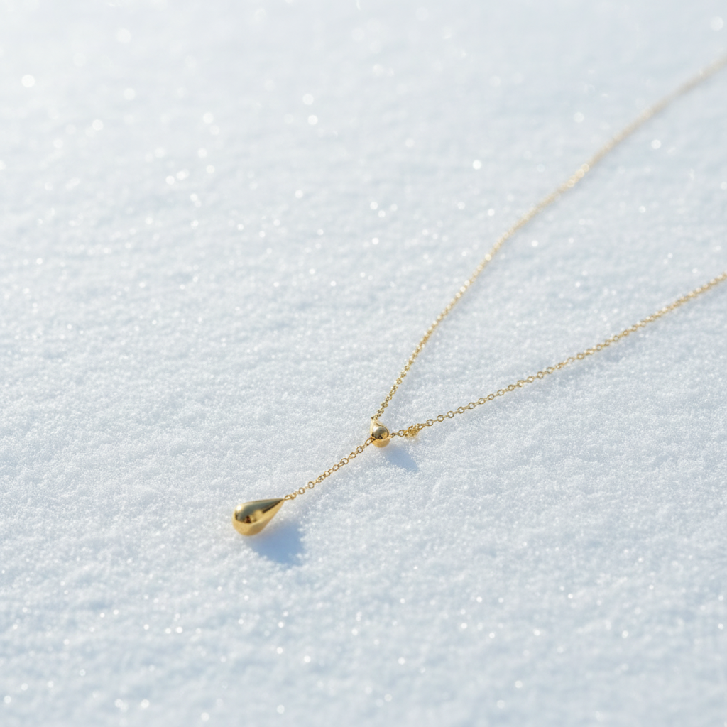 Collier Goutte Dorée sur neige