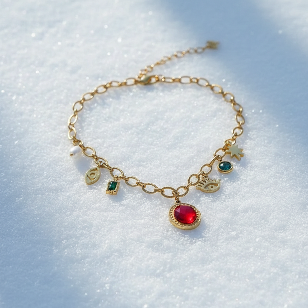 Collier Talismans Dorés sur neige